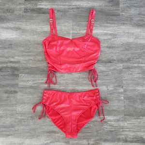 Red Metallic Fredericks Laced Up Seduction Set